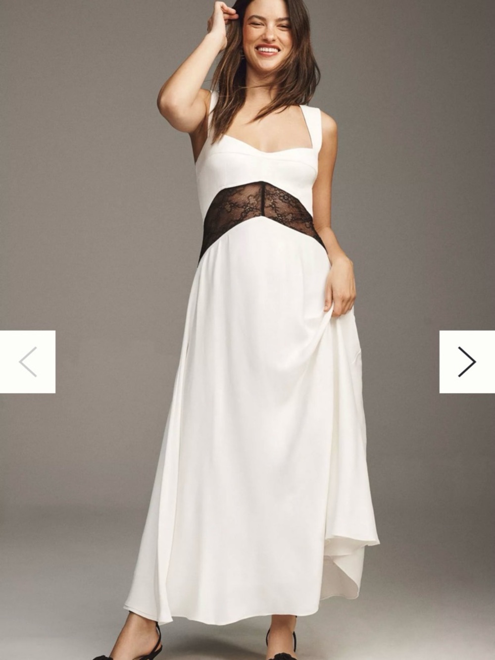 Anthropologie White Maxi Dress with Black Lace Waist